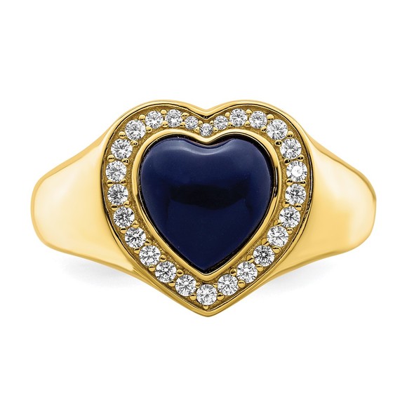 925 Sterling Silver base Gold Flash Plating CZ & Created Lapis Lazuli Heart Ring - Picture 5 of 6